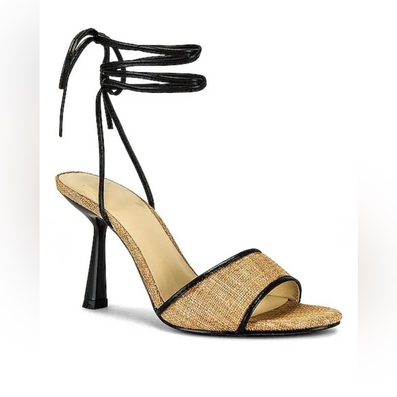 LPA Amara Raffia Black Ankle Wrap Heeled Sandals Size 8 New W/O Box - Picture 3 of 10